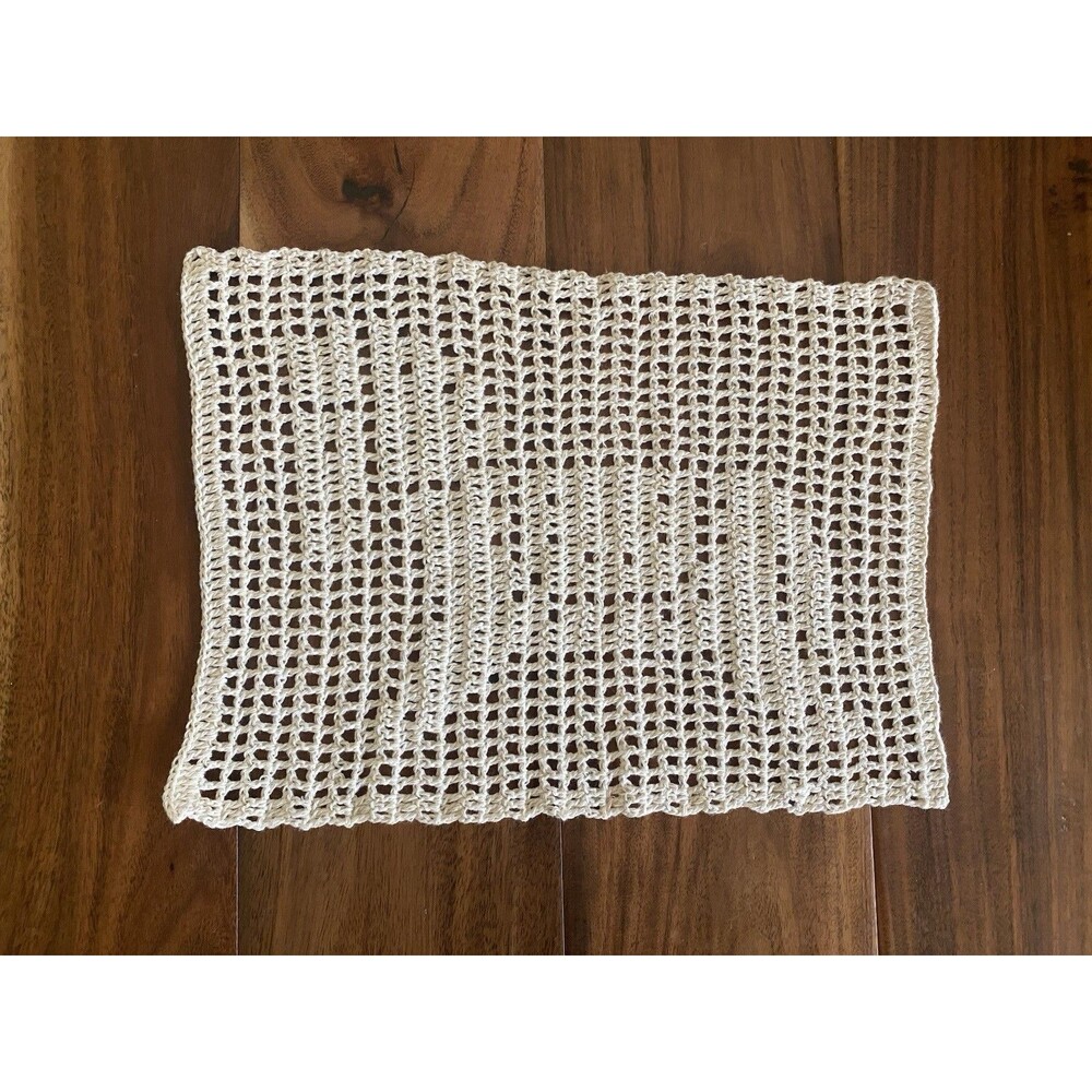 Vintage Handmade Crochet Ecru Horse Doily Filet